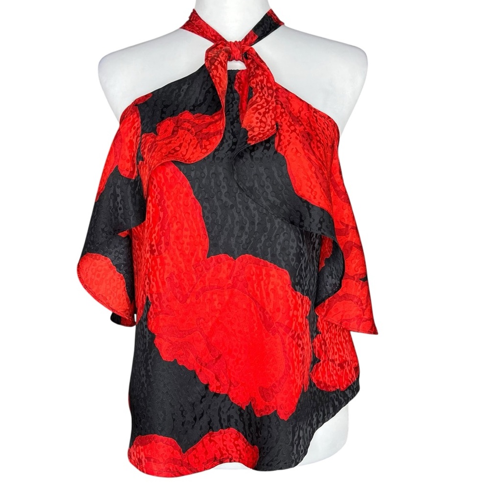 Trina Turk Red and Black Asymmetrical Sleeveless Blouse Size XS
